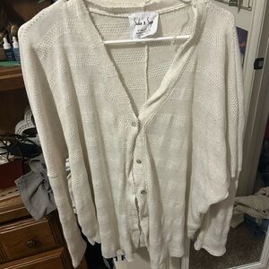 Sadie & Sage Cream Cardigan Sweater Soft Knit V-Neck